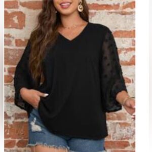Shein Curve Black Butterfly Sheer Sleeve Blouse Size 3X